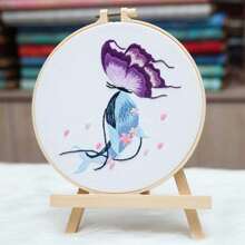 1 套莊周蝴蝶夢刺繡壁掛/桌布裝飾 Diy 刺繡材料包,帶繡圈、穿線器和顏色隨機纏繞板 - 彩色 - 查看 17