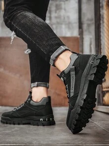 Men's High Top Casual All-Match Sports Sneakers - Black - View 4