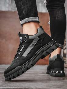 Men's High Top Casual All-Match Sports Sneakers - Black - View 2