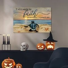 1PC, Sea Turtle Painting Sand Beach I Will Walk By Faith Landscape Canvas, Wall Art Canvas, Wall Art Artwork Home Decor, Bedroom Living Room Bathroom, Creative Small Gift, Holiday Accessory, Birthday Supplies, Party Decorations Supplies