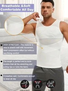 运动户外 1 件男士夏季塑身背心。薄款文胸，塑造胸部和腹部，高弹力网眼，舒适透气，吸汗排汗，高弹力面料，不影响健身活动的动作，适合所有男士夏季健身、跑步、篮球、足球、露营、登山、日常家庭作业和其他运动健身房配件，用于腹部瘦身束腹带、腹部瘦身束腰带