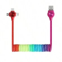 60W 快速充电器线 弹簧 USB 充电线 长度可调 尼龙编织充电线 兼容 / Iphone15/ Iphone16 系列 车载手机快速充电（最大扩展尺寸为 1.2m） 兼容 、Android、相机、MP3 通用适配器 Nan - 彩色 - 查看 13