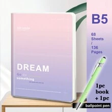 1pc, B5/A5, 136pages, Waterproof Soft PP Cover Notebook, Colorful Minimalist Diary Notebook, Lined Journal, Ideal For Office, Home, School Note Taking.