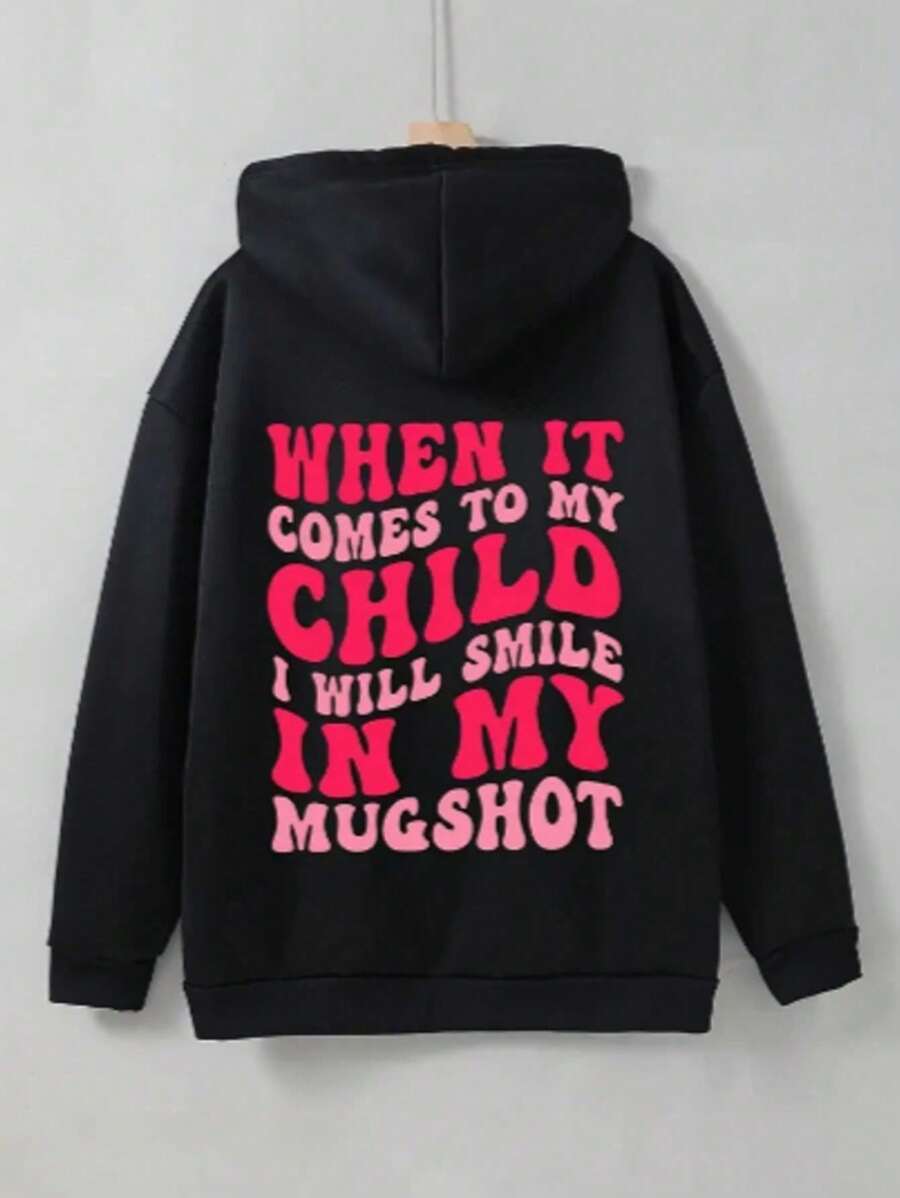 Women's Sweatshirt Streetwear Child Premium Cold Weather Top Cotton Coat - 黑色 - 查看 1