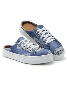 Women's Sneakers Mule Jeans Fake Lightweight Comfortable Low Sole - Xanh và trắng - Xem 2