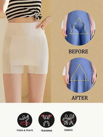 Sports Outdoor The New Summer Ice Silk High Waisted Belly Tightening Safety Pants Cover The Triangular Area. Women's Seamless And Non Curly Hem Buttocks And Leggings Suitable For All Women To Wear Skirts And Leggings, Dresses, Swimwear, Fitness, Yoga, Running, Etc Gym Accessories