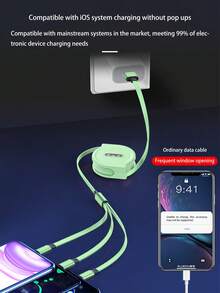 1 件绿色液态硅胶伸缩 Macaroon 三合一数据线，3A 快速充电，兼容 iPhone 和 Android 智能手机和平板电脑，家庭/汽车使用 - 彩色 - 查看 4