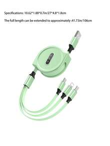 1 件绿色液态硅胶伸缩 Macaroon 三合一数据线，3A 快速充电，兼容 iPhone 和 Android 智能手机和平板电脑，家庭/汽车使用 - 彩色 - 查看 7