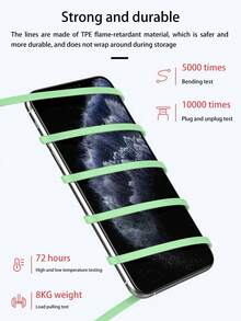 1 件绿色液态硅胶伸缩 Macaroon 三合一数据线，3A 快速充电，兼容 iPhone 和 Android 智能手机和平板电脑，家庭/汽车使用 - 彩色 - 查看 6