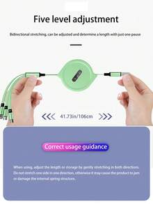 1 件绿色液态硅胶伸缩 Macaroon 三合一数据线，3A 快速充电，兼容 iPhone 和 Android 智能手机和平板电脑，家庭/汽车使用 - 彩色 - 查看 5