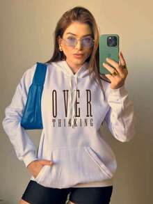 Unisex Women's Kangaroo Sweatshirt Flannel Hooded Coat Cold Weather Blouse 100% Cotton Sweatshirt Over Tumblr Streetwear Girls 7012 - 白色 - 查看 2