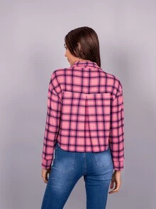 Camisa vaquera a cuadros para Mujer botones - Rosa Fucsia - Ver 5