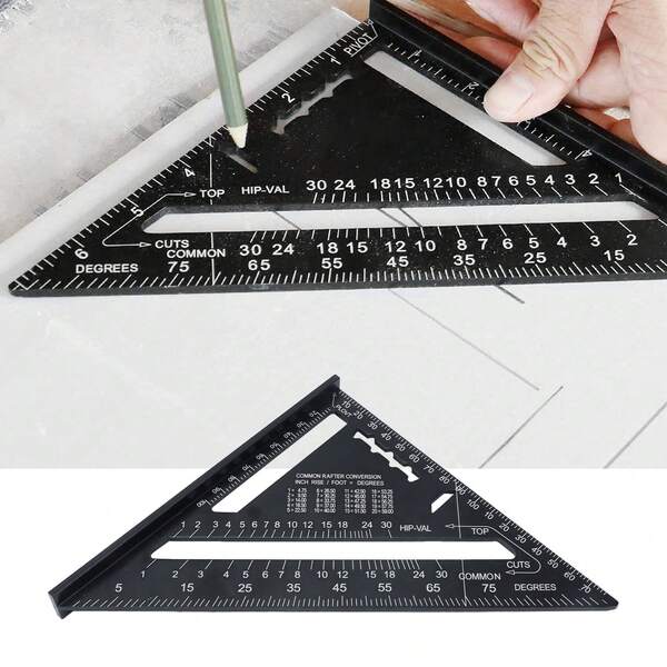 Regla triangular de 7 pulgadas, escuadra de carpintero, herramienta de medición portátil de aluminio para carpintería para bricolaje