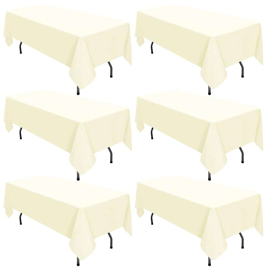 REWOMC 6 Pack Polyester Tablecloth 60 X 102 Inch Polyester Table Cloth For 6 Foot Rectangle Tables, Stain And Wrinkle Resistant Washable Table Cover For Kitchen Wedding Banquet Restaurant Party Multiple Colors,Weddings Graduation Season Outdoor Events Entertain Guests - Beige - View 1