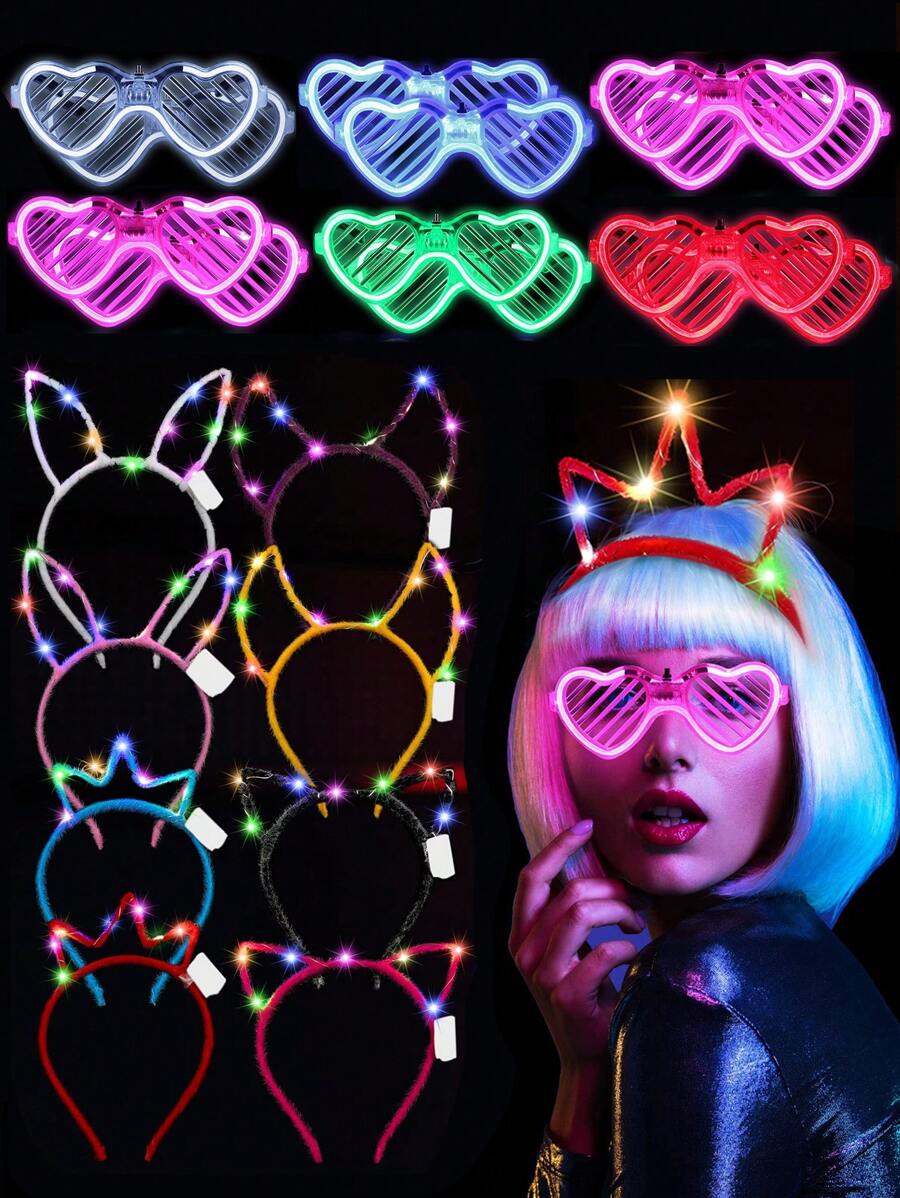 1PCS/5PCS LED 兔耳朵/角/猫耳朵/皇冠/眼镜发光头带适用于派对公主派对、婚礼、生日、清唱、毕业派对、音乐会、夜光派对装饰用品、新年圣诞节万圣节小礼物礼物分发最喜欢的礼物、圣诞节 - 彩色 - 查看 1