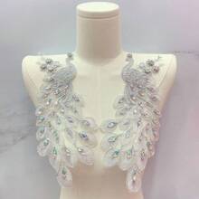 Juego de parches bordados con lentejuelas con patrón de pavo real y brillo chispeante para decoración de ropa - 1 pieza - Multicolor - Ver 4