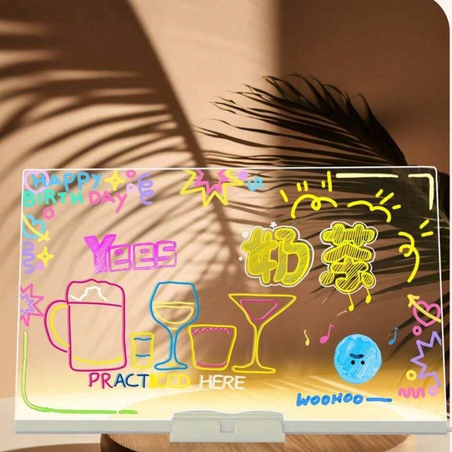 1pc,Lámpara LED Tablón de notas acrílico Tablero de dibujo USB borrable Dormitorio Luz nocturna Regalo de cumpleaños - Blanco - Ver 1
