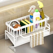 1pc-Kitchen Sink Organiser, Kitchen Sink Sponge Organiser, Rustproof 304 Stainless Steel Sponge Organiser, Bathroom And Kitchen Utensils Sponge Organiser - Multicolor - View 3