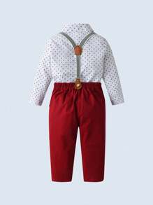 BOARNSEORL 3 件套男婴绅士服装套装：长袖衬衫配领结、工装裤和帽子，时尚浪漫，适合生日派对、除夕夜、满月、1 岁生日、圣诞节 - 紅色 - 查看 1