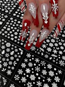 30 pezzi I colori per unghie natalizi più popolari, adesivi per unghie finte, pezzi di unghie finte, strass e adesivi decorativi, decalcomanie per unghie 3D autoadesive con fiocchi di neve, Babbo Natale, alci e pupazzi di neve, accessori per arte di unghie decorativa per le vacanze