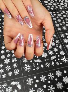 30 pezzi I colori per unghie natalizi più popolari, adesivi per unghie finte, pezzi di unghie finte, strass e adesivi decorativi, decalcomanie per unghie 3D autoadesive con fiocchi di neve, Babbo Natale, alci e pupazzi di neve, accessori per arte di unghie decorativa per le vacanze