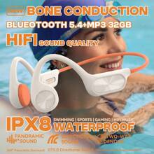 True Bone Conduction Wireless Headphones IPX8 Waterproof Swimming Sports HIFI Music Earphones Bluetooth 5.4 MP3 32GB RAM Memory - IPX8 With 32GB - View 2