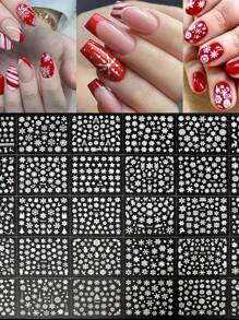 30 pezzi I colori per unghie natalizi più popolari, adesivi per unghie finte, pezzi di unghie finte, strass e adesivi decorativi, decalcomanie per unghie 3D autoadesive con fiocchi di neve, Babbo Natale, alci e pupazzi di neve, accessori per arte di unghie decorativa per le vacanze