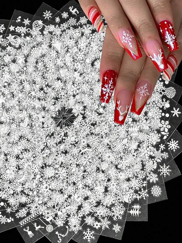 30pcs Most Popular Nail Colors Christmas Nail Stickers Fake Nail Pieces Rhinestones And Decorative Stickers And Decals 3D Self-Adhesive Nail Decals Snowflake Santa Elk Snowman Nails Stickers Nail Supplies Holiday Nail Design Decorative Accessories Nail Art