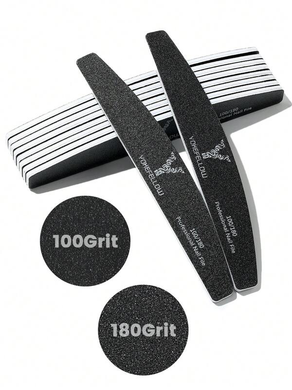 YOKEFELLOW 1 Set 10pcs YOKEFELLOW EVA Nail File Set Professional Double Sided Emery Board 100/180 Grit Reusable Black Nail Files For Women Girls Manicure Pedicure Tool Nail Salon Use & For A Gift
