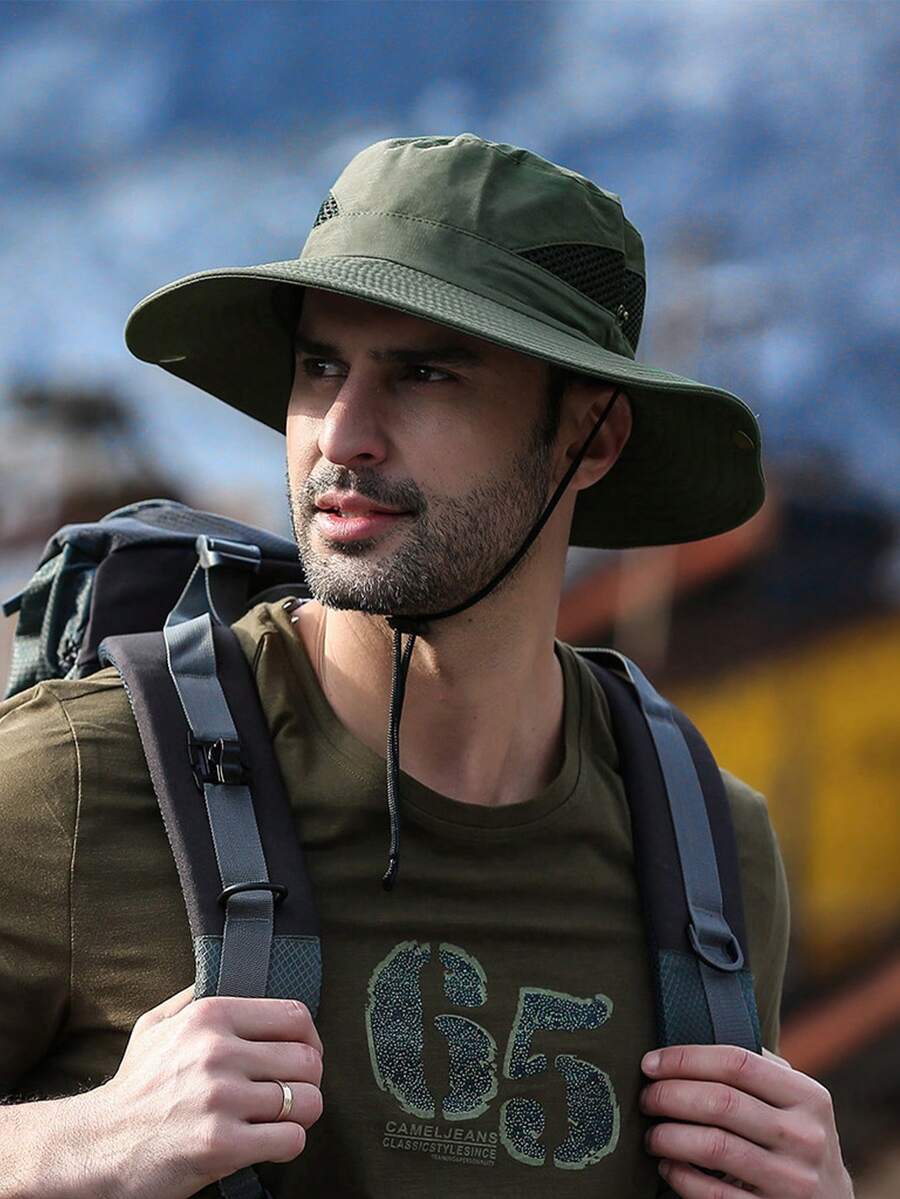 1 pieza Sombrero para hombre para exteriores con protección UV, malla transpirable, disipación de calor, tela impermeable de secado rápido, cordón ajustable con botón, para pesca, montañismo y pescador - A - Ver 1