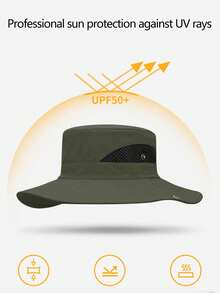 1 pieza Sombrero para hombre para exteriores con protección UV, malla transpirable, disipación de calor, tela impermeable de secado rápido, cordón ajustable con botón, para pesca, montañismo y pescador - A - Ver 9