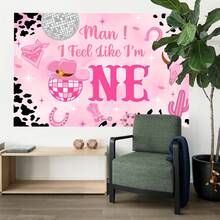 1 件粉色西部女牛仔主题派对背景横幅，210 * 150cm/150 * 100cm/100 * 75cm 粉色奶牛印花迪斯科派对背景布适用于生日派对装饰、拍照亭、蛋糕桌、卧室、客厅墙壁装饰