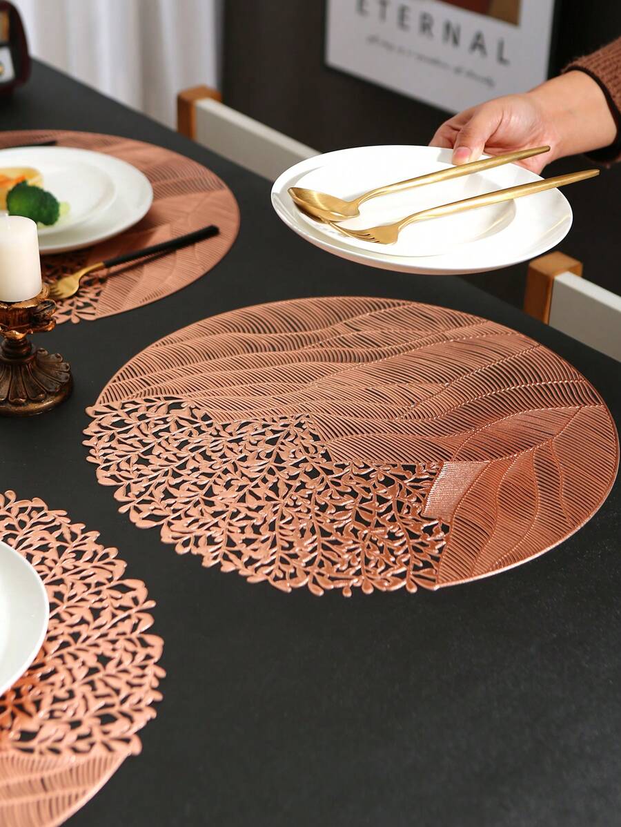 1/4/6 Individuales de PVC para mesa de cocina interior/exterior, lavables, resistentes al calor, limpios, individuales para mesa de comedor para camping, festival, boda, fiesta - Oro rosa - Ver 1