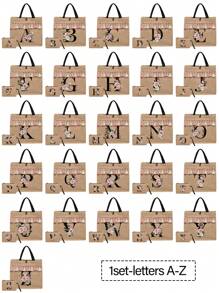 2 件/套简约花朵首字母 A-Z 印花亚麻手提包，粉色流苏，亚麻包，包括一个手提包和一个零钱包，简约旅行包，化妆品钱包，大容量旅行化妆包日常使用、约会、生日、度假、返回学校、度假、海滩、旅行、通勤、商务、学生、野餐、露营、超市、日常收纳，（小包手带方向随机），圣诞节最佳教师礼物 - 卡其色 - 查看 2