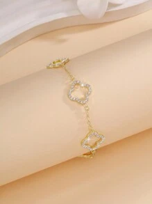 1pc Minimalistic Cute Golden Lucky 5-Petal Flower Design Bracelet, Micro-Inlaid Zirconia Copper, Suitable For Daily Wear, Gifts For Girlfriends, Christmas Valentines,Mom,Mother,Mother's Day,Gift