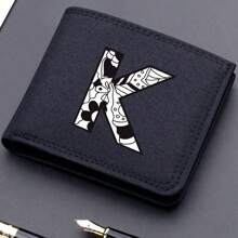 1pc Men's 26 Letters Printing Canvas Short Wallet Initial Name Double Fold Wallet Business Casual Short Wallet With Card Slots Wallet Small Card Case Gifts For Men Wallet Purse Wallet Small Wallet Men Wallet Leather - Black - View 25