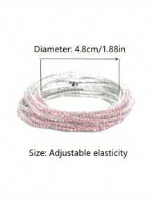 12pcs Pink Glitter Crystal Stretch Bangle Bracelets Set Y2K Style Wedding Party Bride Accessories - Pink - View 4