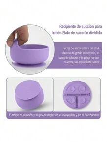 Juego De Silicona Platos Cubiertos Alimentacion Para Bebés - Morado - Ver 4