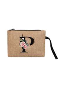 2 件/套简约花朵首字母 A-Z 印花亚麻手提包，粉色流苏，亚麻包，包括一个手提包和一个零钱包，简约旅行包，化妆品钱包，大容量旅行化妆包日常使用、约会、生日、度假、返回学校、度假、海滩、旅行、通勤、商务、学生、野餐、露营、超市、日常收纳，（小包手带方向随机），圣诞节最佳教师礼物 - 卡其色 - 查看 46