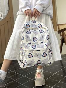 Set de 3 bolsas escolares de vuelta al colegio con mochila, bolso de mano y estuche para lápices con compartimento para portátil. Mochila escolar sencilla y casual de color liso con estampado de corazón, de nailon de calidad, con correa ajustable, impermeable y con múltiples bolsillos, ligera y portátil, ideal para graduados, chicas y adolescentes, para uso en exteriores, viajes, escuela secundaria y universidad.