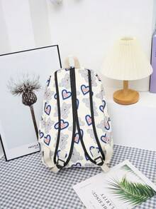 Set de 3 bolsas escolares de vuelta al colegio con mochila, bolso de mano y estuche para lápices con compartimento para portátil. Mochila escolar sencilla y casual de color liso con estampado de corazón, de nailon de calidad, con correa ajustable, impermeable y con múltiples bolsillos, ligera y portátil, ideal para graduados, chicas y adolescentes, para uso en exteriores, viajes, escuela secundaria y universidad.