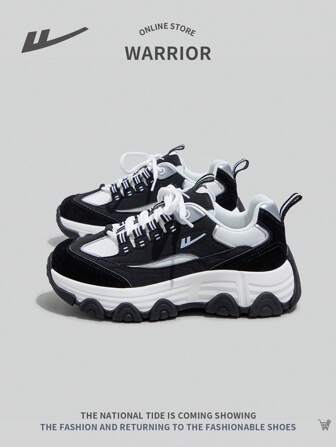 WARRIOR Women's Sporty Chunky Sneakers, New 2024 Spring Autumn Breathable Casual Lace-Up Anti-Slip Thick-Soled Outdoor Running Shoes, All-Season Dirty-Resistant Footwear