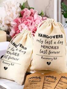 12 件/套单身女士派对宿醉恢复套装 - 抽绳婚礼迎宾节日生存伴娘礼物手提袋、派对节日礼品袋、印花珠宝抽绳袋，适用于秋季装饰、圣诞节 - 米色 - 查看 2