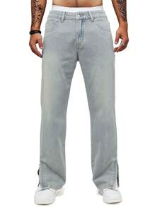 Men's Y2K Retro Casual Slit Light Blue Loose Straight Leg Jeans