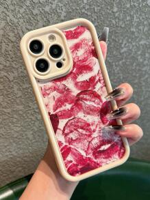Distinctive Red Lip Print Full Coverage Phone Case, Compatible With IPhone 7/11/X/XS To 15 Series - Durable, Shock-Resistant And Fashionable TPU Material Waterproof Anti-Fall Scratch Resistant - White - View 2