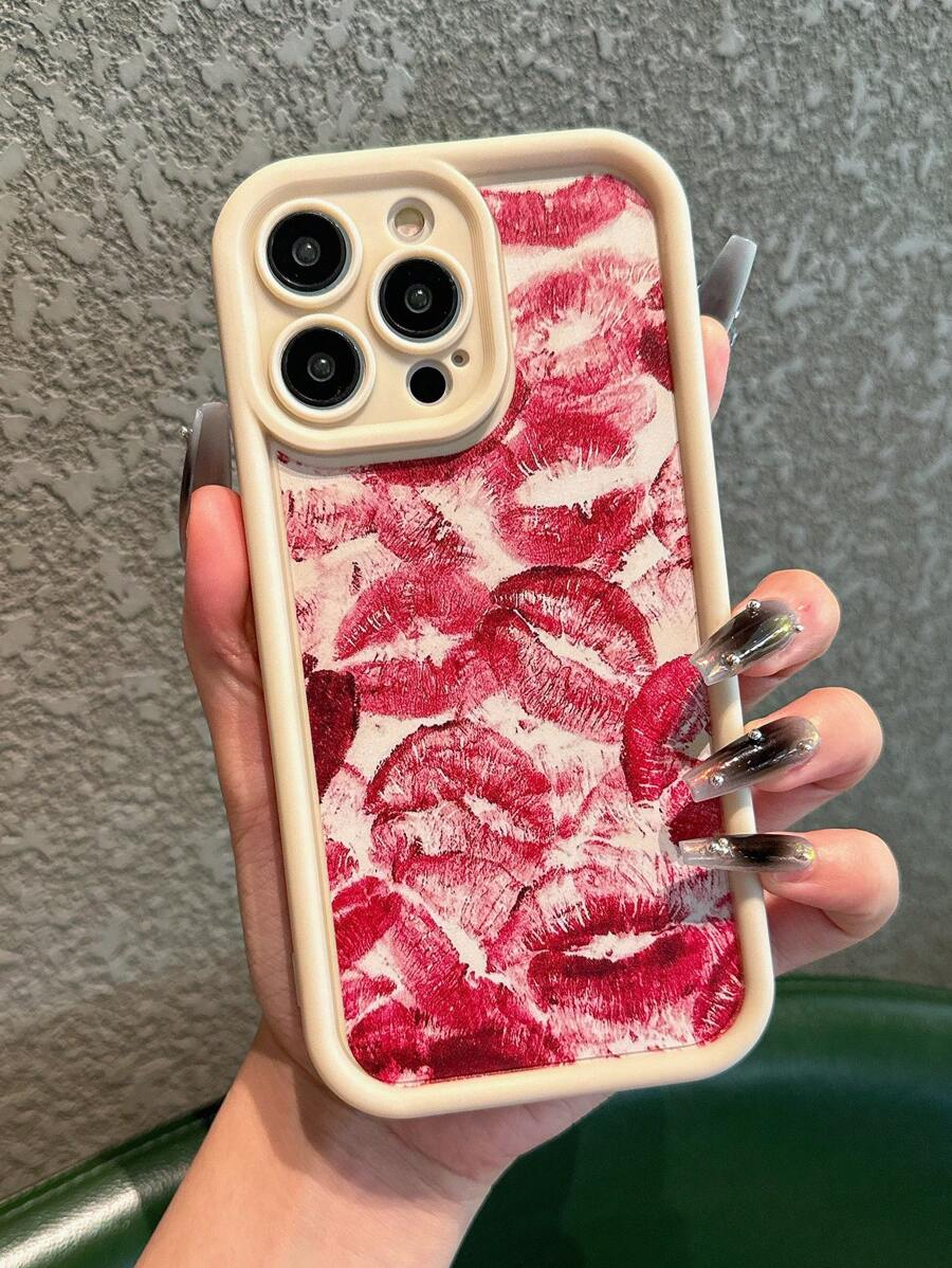Distinctive Red Lip Print Full Coverage Phone Case, Compatible With IPhone 7/11/X/XS To 15 Series - Durable, Shock-Resistant And Fashionable TPU Material Waterproof Anti-Fall Scratch Resistant - White - View 1