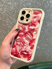 Distinctive Red Lip Print Full Coverage Phone Case, Compatible With IPhone 7/11/X/XS To 15 Series - Durable, Shock-Resistant And Fashionable TPU Material Waterproof Anti-Fall Scratch Resistant - White - View 4