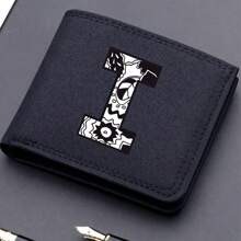 1pc Men's 26 Letters Printing Canvas Short Wallet Initial Name Double Fold Wallet Business Casual Short Wallet With Card Slots Wallet Small Card Case Gifts For Men Wallet Purse Wallet Small Wallet Men Wallet Leather - Black - View 37