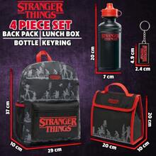 Stranger Things Backpack Set 4 Pieces Water Bottle Insulated Lunch Bag Keyring School Supplies Travel Holiday Days Out - A - View 2