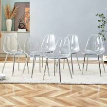 MUUOKY Dining Chairs Set Of 6 Armless Crystal Clear Dining Chairs Modern Plastic Kitchen Chairs,Accent Ghost Chairs With Golden Metal Legs For Kitchen,Dining Room,Living Room,Transparent - 銀色 - 查看 1